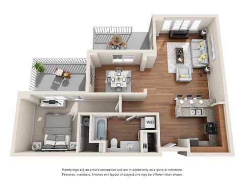 Floor plan for 1 bed, 1 bath, 853 sqft